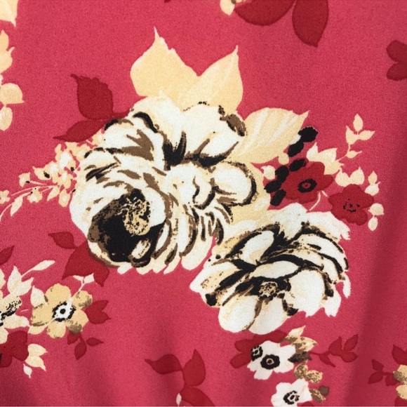 FLORAL WRAP GEORGETTE BABYDOLL BLOUSE CORAL Size 00 - Picture 10 of 15